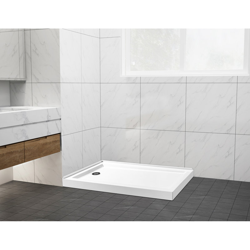 Kingston Brass Aruba 60-Inch x 32-Inch Acrylic Double Threshold Shower Base with Drain, Left