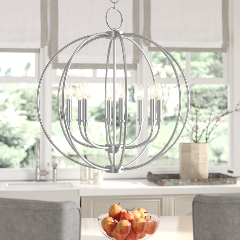 Lustre en forme de globe 8 lumières Monona, Nickel brossé