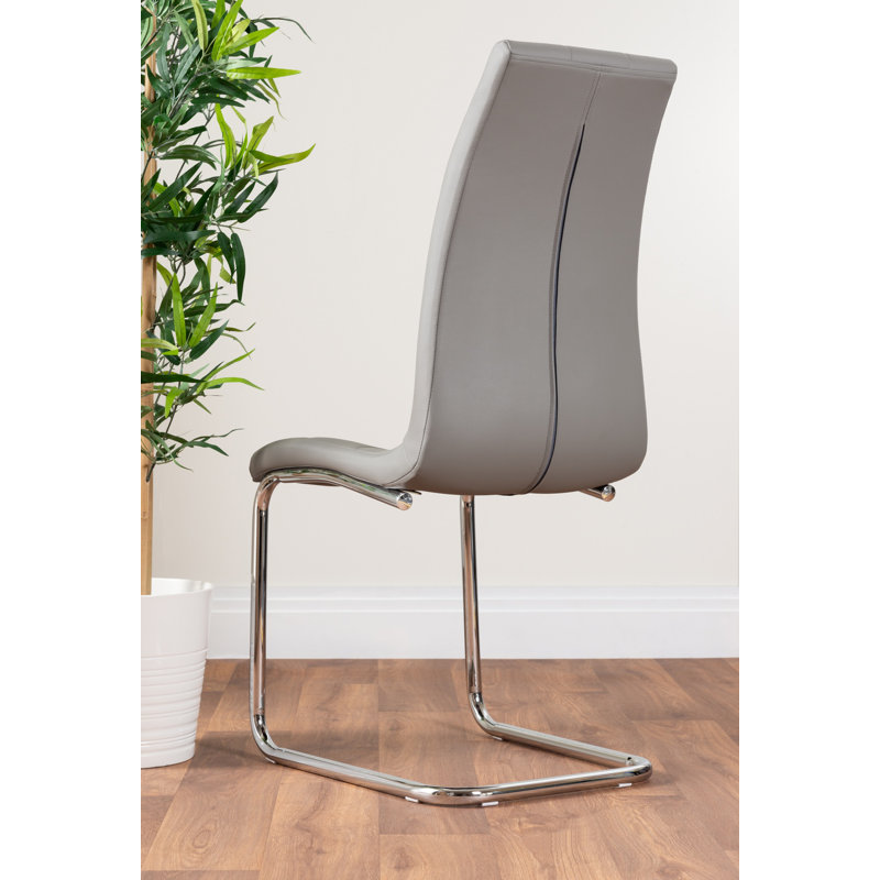 Edzard Chrome & White High Gloss Dining Table Set with 6 Luxury Faux Leather Dining Chairs, Elephant Gray