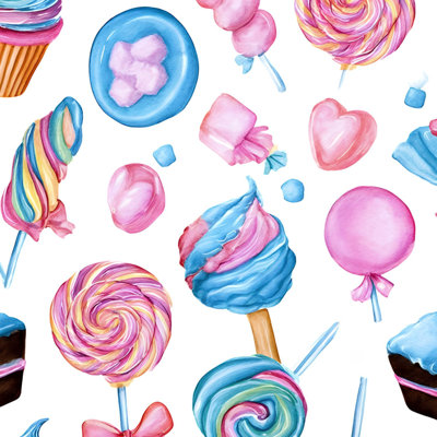 Peel and Stick Wallpaper Contact Paper Watercolor cupcakes lollipop Bright Sweets Self Adhesive and Removable 17.7in x 118in(45x300cm)