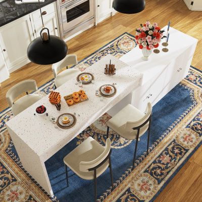 Versatile Kitchen Island With Expandable Tabletop & Marble-Style Finish
