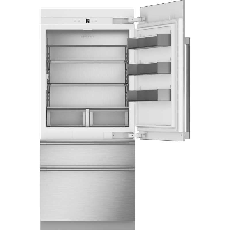 36" Panel-Ready Premium Integrated Bottom-Left Hinge, 84" H Stainless Steel Panel, Left, Minimalist