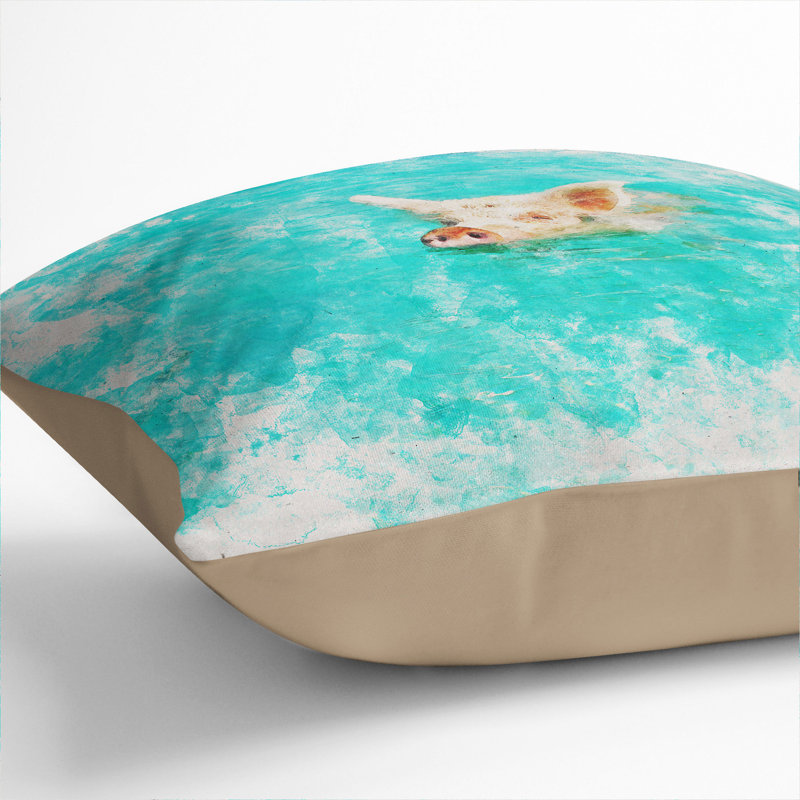 Swimming Pig Watercolour Square Throw Cushion, Stone, 55cm H x 55cm W x 20cm D
