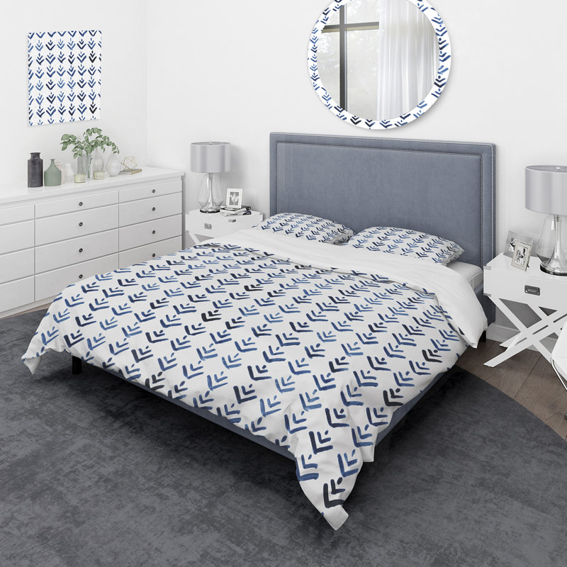 Blue Triangular Geometrics - Ensemble de housse de couette moderne Mid-Century - Microfibre de polyester