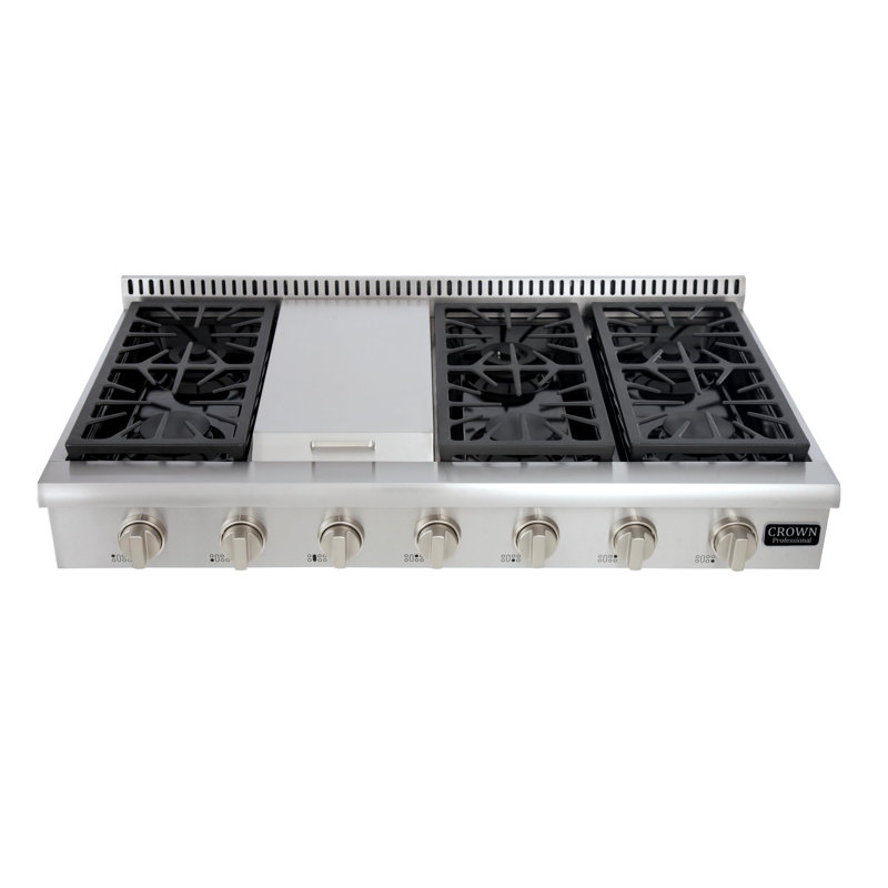 Plaque de cuisson au gaz Crown Professional - Plaque de cuisson au gaz en acier inoxydable avec 6 brûleurs scellés haute performance - Conception durable et élégante - Contrôle précis de la température pour la cuisson culinaire | ART4801