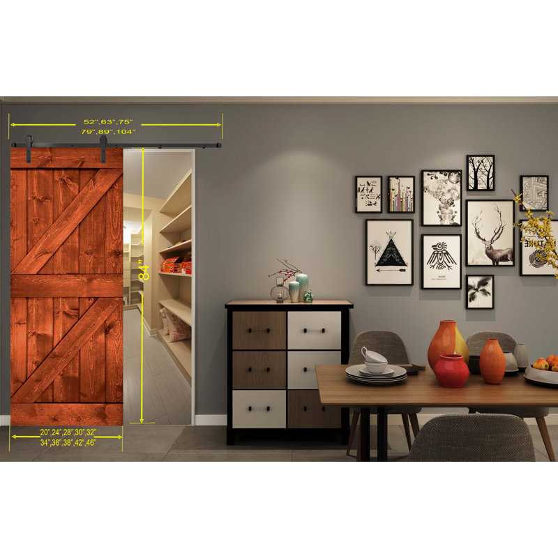 Porte de grange peinte 84 po 84 po, Noyer rouge, 24 po x 84 po