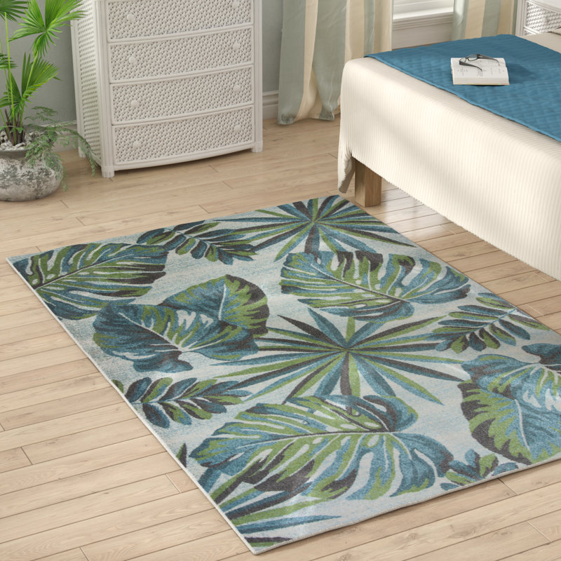 Tapis floral Alessa, Rectangle 5 pi 3 po x 7 pi 7 po, Sarcelle / Vert