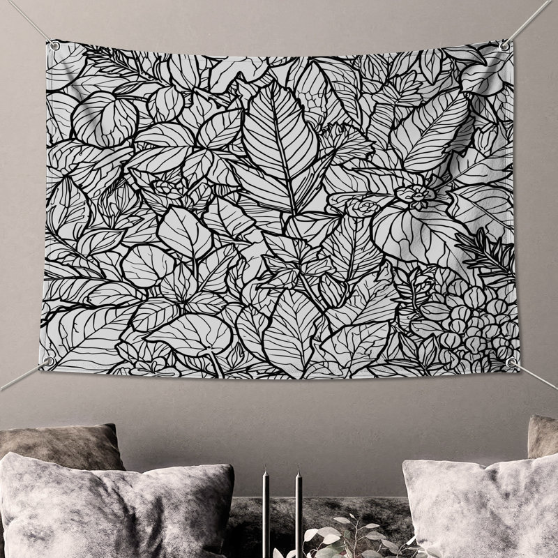 Tapisserie murale détaillée à motif de feuilles - décoration murale feuilles, 104 po H x 88 po avec 4 œillets