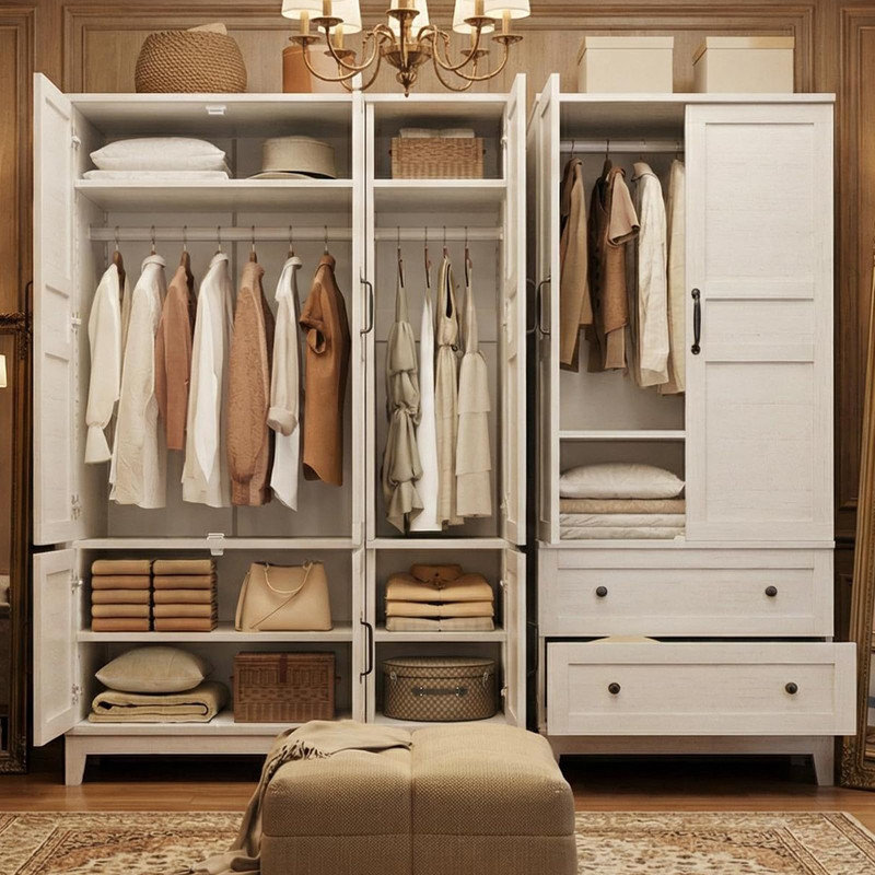 Armoire 72 po à 4 portes avec tringle et tablettes réglables, Naturel