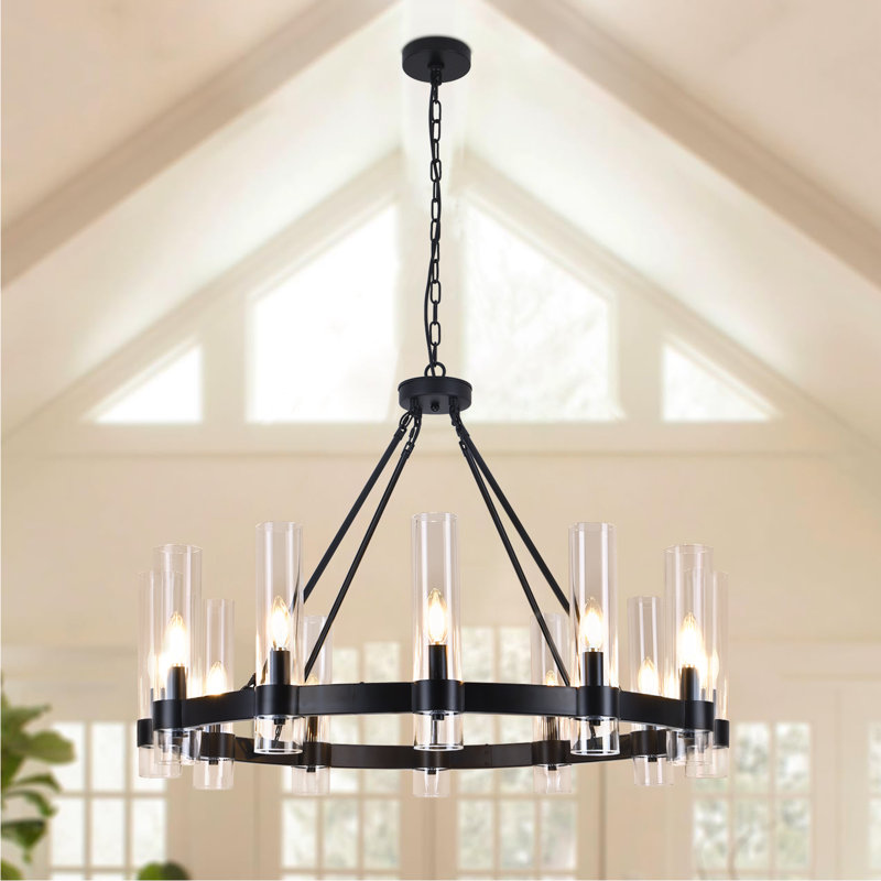 Farmhouse Wagon Wheel Chandelier, Matte Black