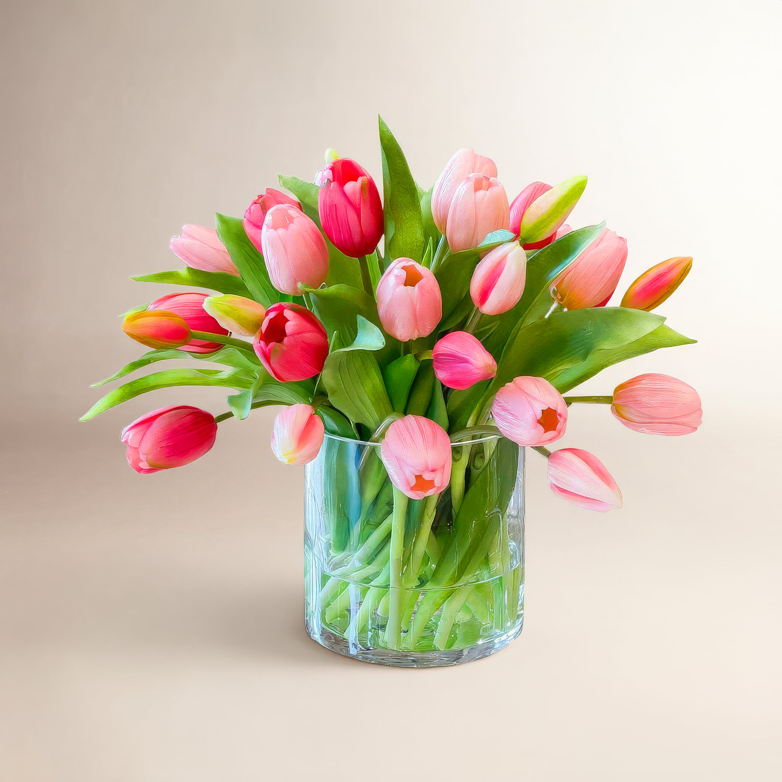 Tulip Arrangement in Vase, Dark Pink