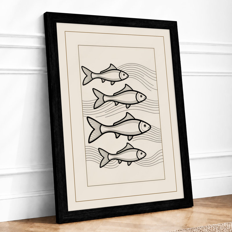 Four Fish Study Japandi - Framed Print, Black, A4 - 29.7 x 21.0 cm