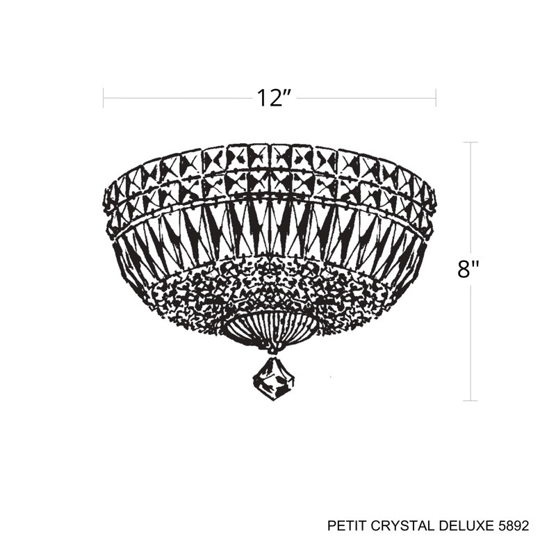 Petit Crystal Deluxe 5 Light 12in x 8in Flush Mount in Silver with Clear Radiance Crystals, Clear Optic, Polished Gold