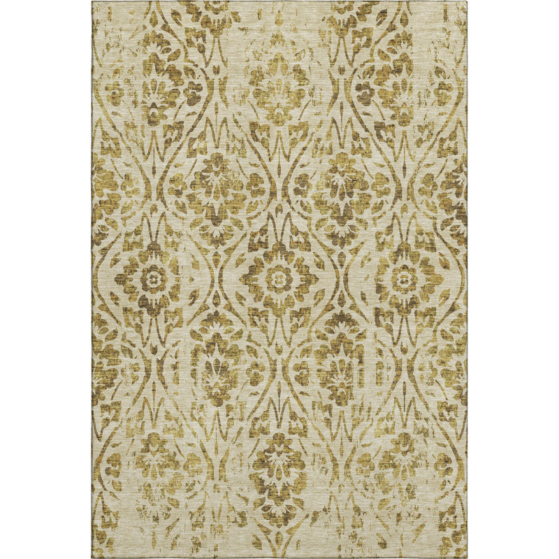 Premium Machine Washable Prisco Gold Rug, Rectangle 2'6" x 3'10"