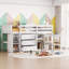Lit mezzanine bas avec bureau coulissant, tiroirs, armoire et tablettes-1050621017
