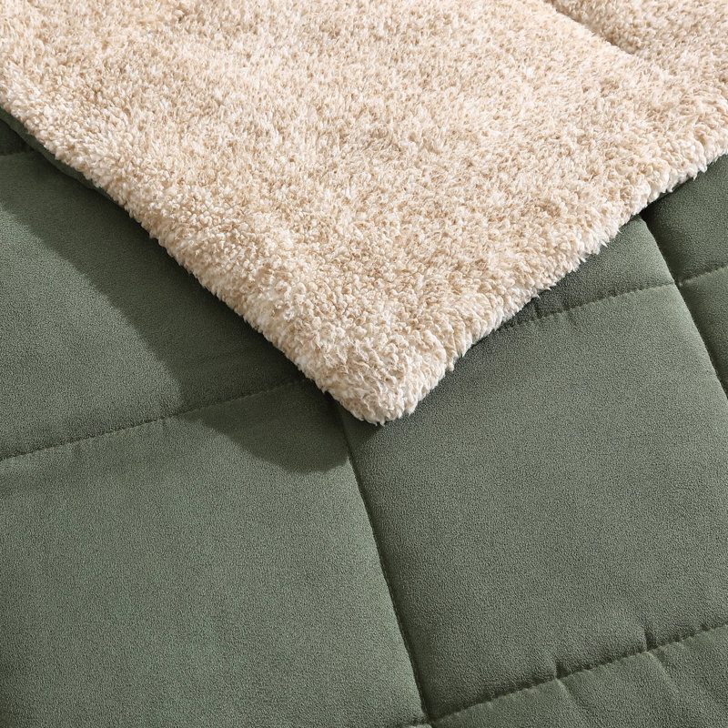 Wrangler Legendary Solid Microsuede/Sherpa Reversible Comforter Set, Green, Queen Comforter + 2 Standard Shams