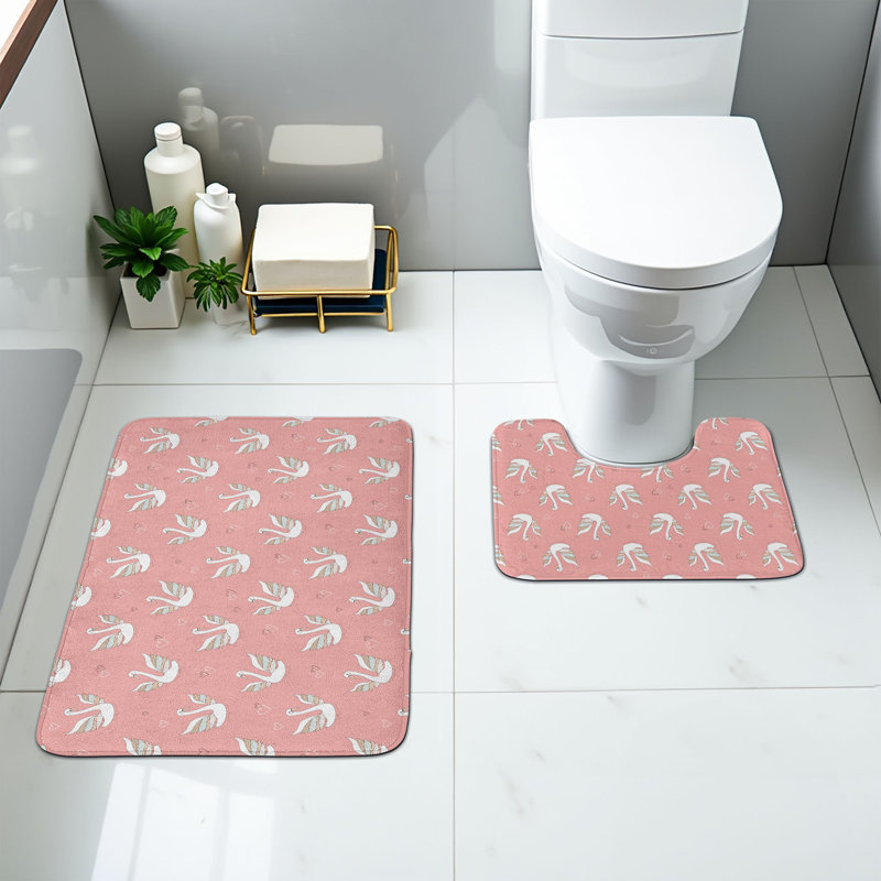  Swan Bathroom Rug Set 2 Pieces Rectangle & Contour Mats Multicolor