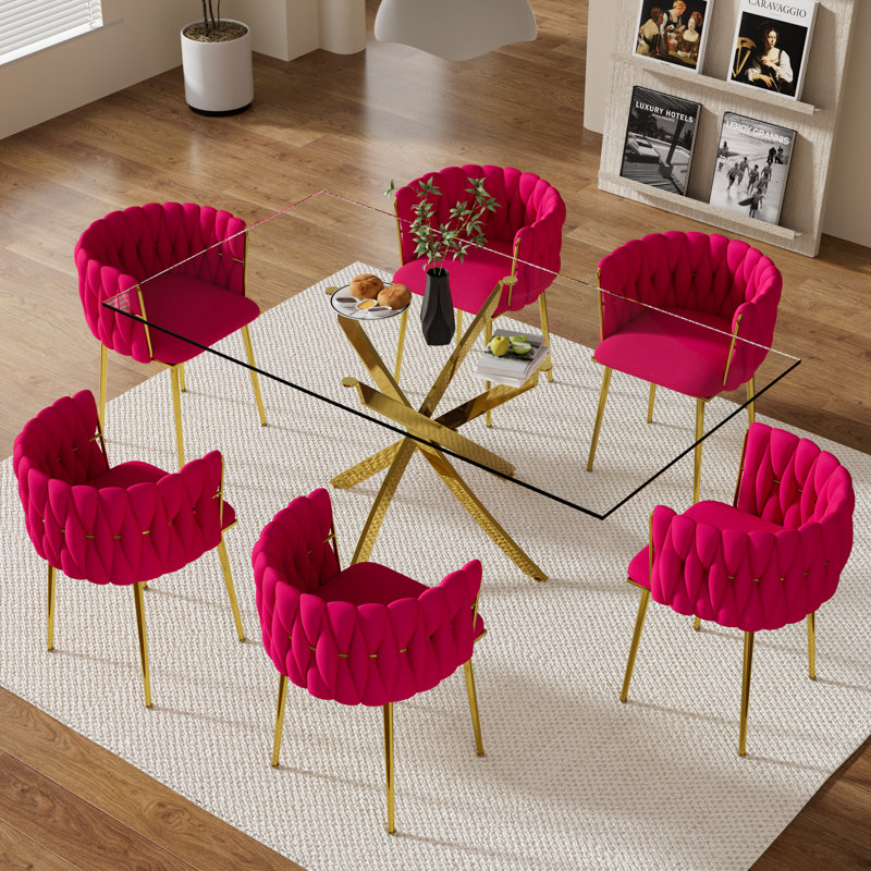 Ensemble de salle à manger Antli, Rouge rosé, 29.5"H x 63"L x 31.5"W, Doré