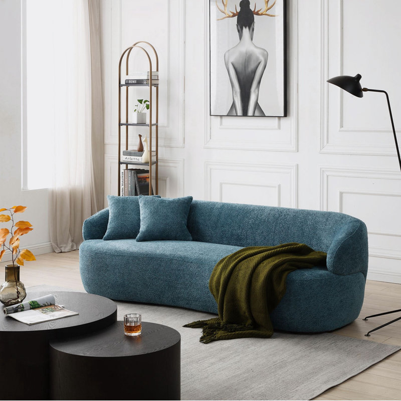 Curved Sofa, 3 Seat Cloud couch sofa Fabric Couch for Living Room, Light Blue Fabric