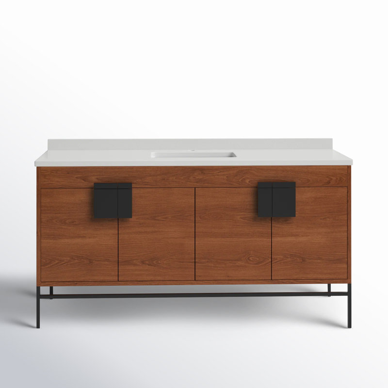 Maisie 60'' Single Bathroom Vanity with Sintered Stone Top, Black, Spicy Walnut