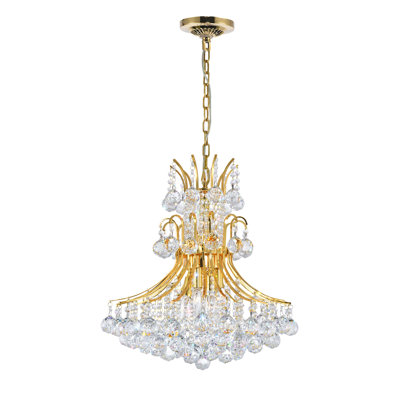 8 Light Gold Crystal Chandelier – 21-Inch Down Chandelier with Faceted Crystal Accents for Living Room, Dining Room, or Entryway