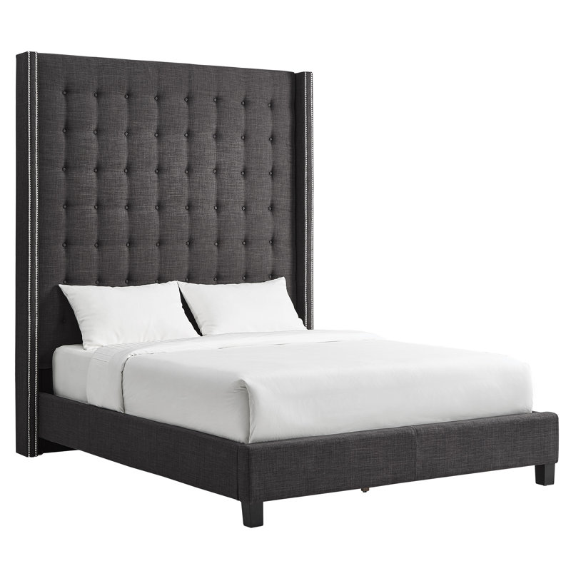 Kaster Upholstered Wingback Bed, Queen, Heathered Dark Grey Linen