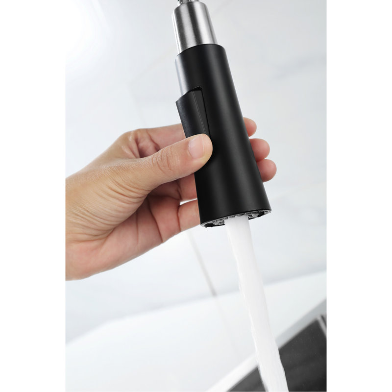 Robinet de lavabo utilitaire noir mat en nickel brossé, extractible avec distributeur de savon, robinet de cuisine à débit de 1,8 gallon par minute en métal, distributeur pour un trou