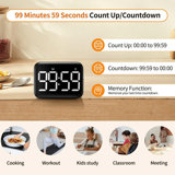 VOCOO Magnetic Kitchen Timer For Cooking With Count Up Countdown, Digital Timer Battery Powered With Large Display, 2 Brightness And Volume Levels For Classroom, Teacher, Kids