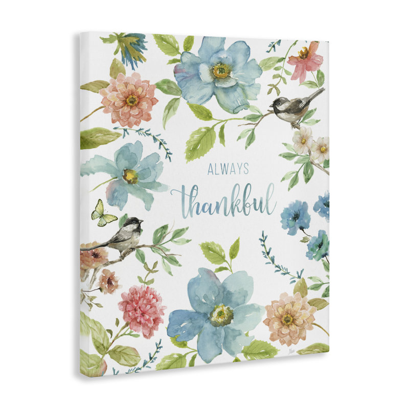 Toile rose et bleue «Always Thankful», design par Nan, H 20 po x l 16 po