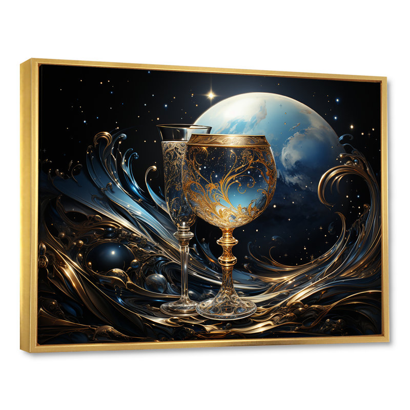 Verre à vin Somas saphir sérénité - impression, H 12 po x l 20 po x P 1 po, Cadre flottant doré