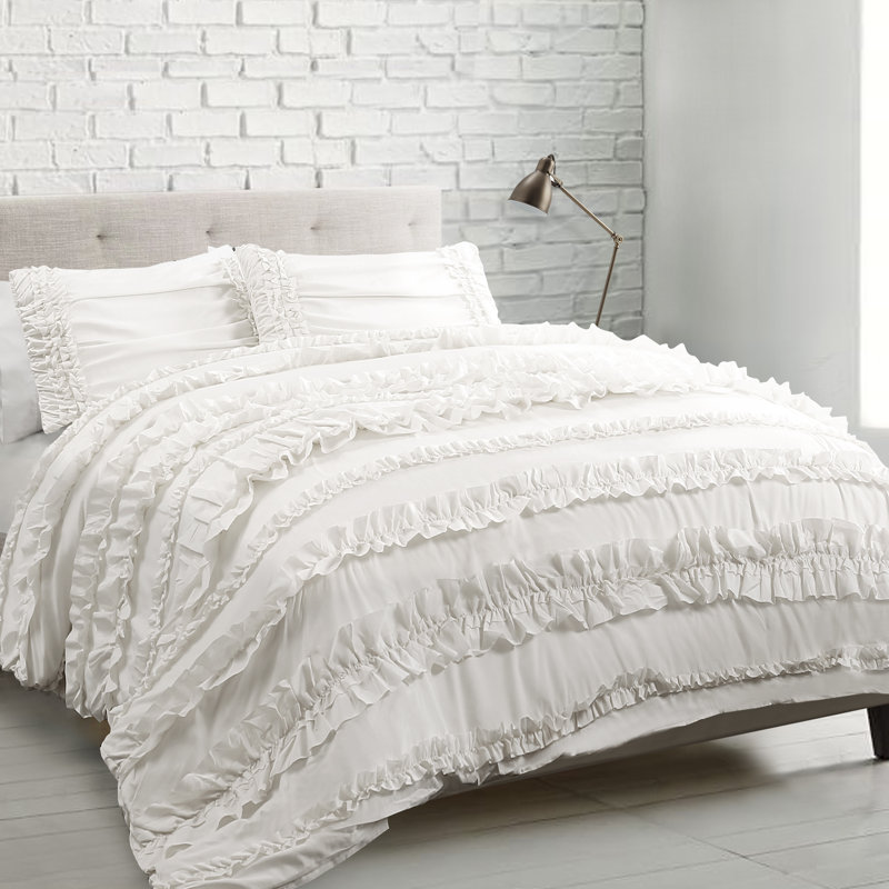 Belle White Microfiber Queen Ruffled Comforter Set