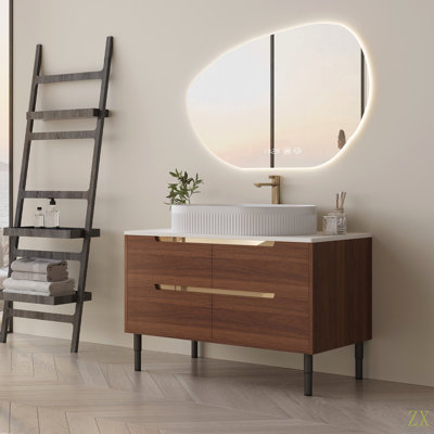 Meuble-lavabo de 36 pouces, autoportant ou fixé au mur avec lavabo intégré en céramique et tiroirs à fermeture en douceur