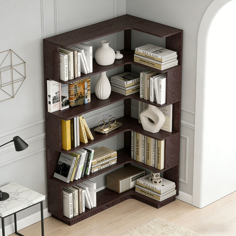 Freestanding Corner Bookshelf, Ox Blood Red