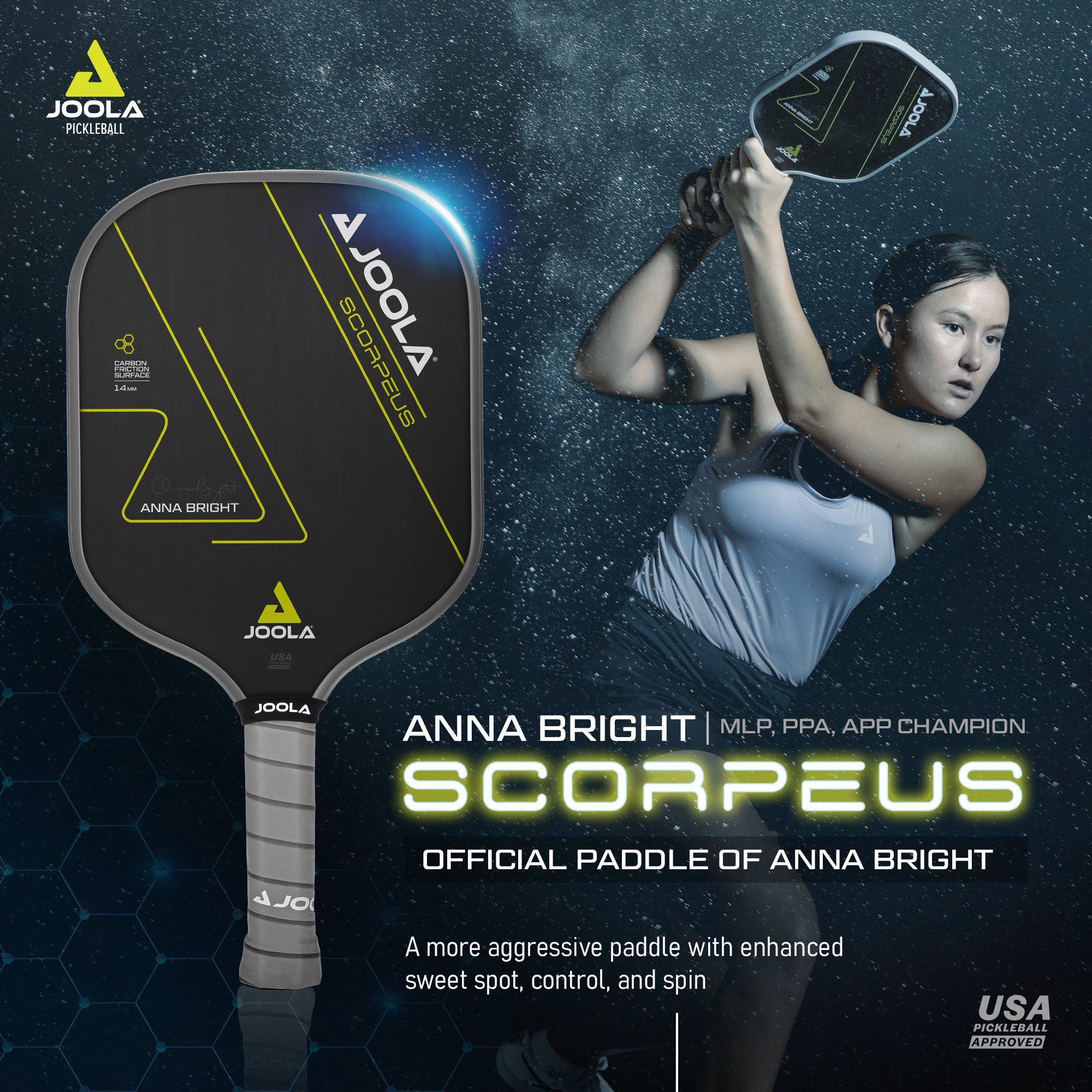 JOOLA Anna Bright Scorpeus Pickleball Paddle w/ Charged Surface Technology  - 14mm