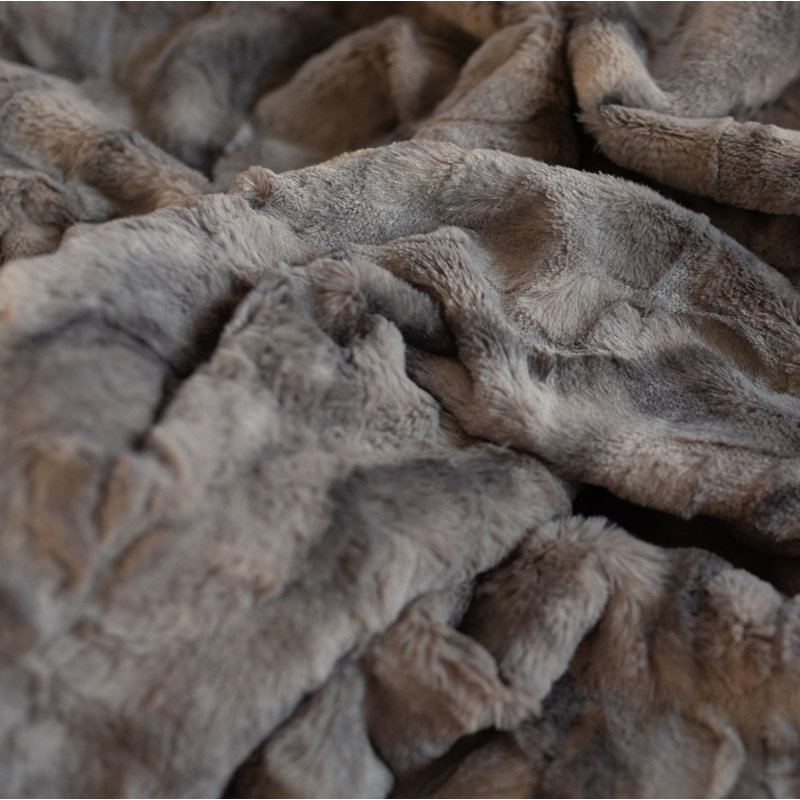 Queen Size Marbled Gray Faux Fur Reversible Throw Blanket