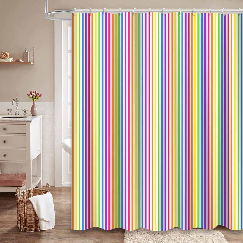 Rideau de douche rayé arc-en-ciel vert rose rouge bleu avec 12 crochets, L 72 po x l 72 po
