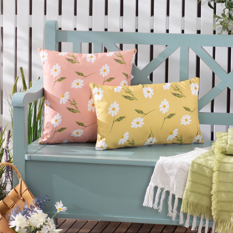 Angelle Indoor / Outdoor Floral Throw Cushion Cover, 43cm H x 43cm W x 1cm D, Pink, Square