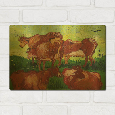 «Cows» par Vincent Van Gogh, art mural en métal doré, 16 po x 12 po