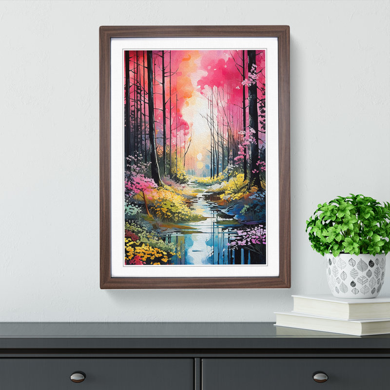 Spring Forest Neo-Plasticism - Single Picture Frame Print on Wood, Walnut Framed, 34cm H x 25cm W x 2cm D