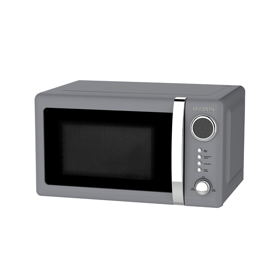 GEEPAS Retrovive 700W Digital Freestanding Microwave Oven, 20L | Electric Oven with Auto Defrost Child Lock | 12 Preset Rotary Dial Easy Clean Fits St