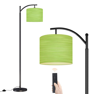 Lampe sur pied à arc avec abat-jour réglable Lampe sur pied en verre givré vert olive 3 températures de couleur Lampe à mât haut avec interrupteur au pied pour la chambre à coucher