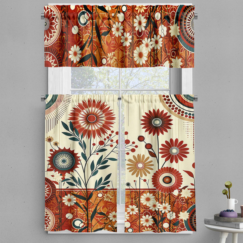 Floral Tailored Kitchen Curtain, 55" W x 36" L