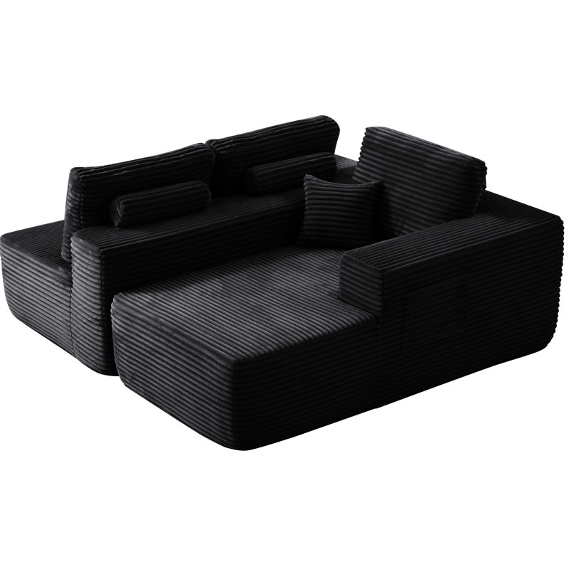 Canapé d'angle Cloud 104 po avec méridienne en L, poches latérales, assise profonde, mousse haute résilience moelleuse, soutien à ressorts, aucun assemblage requis, pour un confort optimal au salon. Revêtement en velours côtelé de qualité, style moderne et modulaire, luxe.