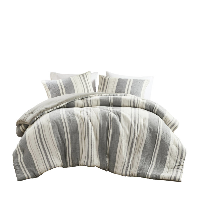 Édredon pour lit double / grand 3 pièces - literie de couleur terre, côtés en coton naturel, confort constant, lavage à la machine à froid, aspect rayé à froid, 100% coton, surdimensionné pour la norme