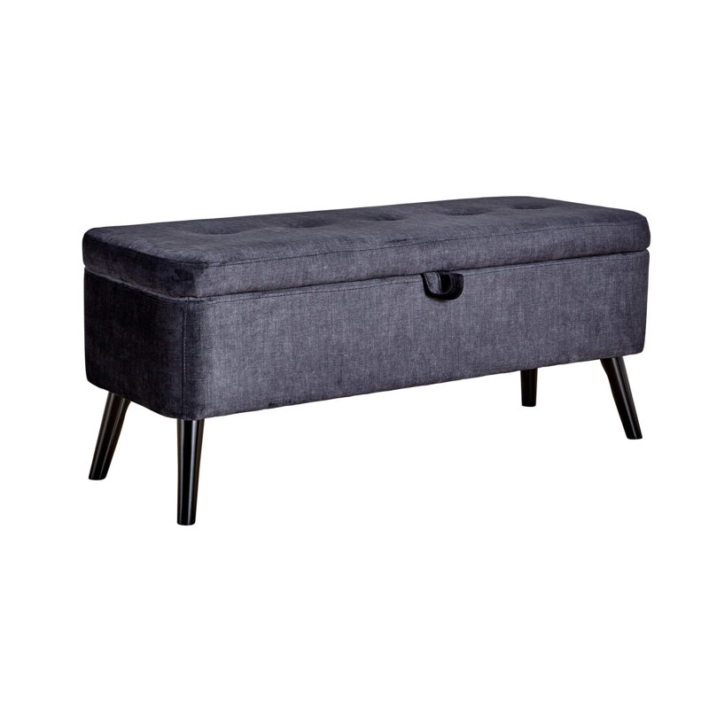 Ahkeem Velvet Upholstered Storage Bench, Black