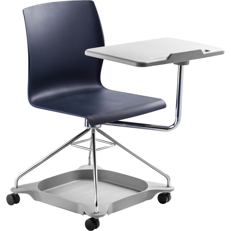 Blue Ergonomic Swivel Chair with Steel Frame and Tablet Arm