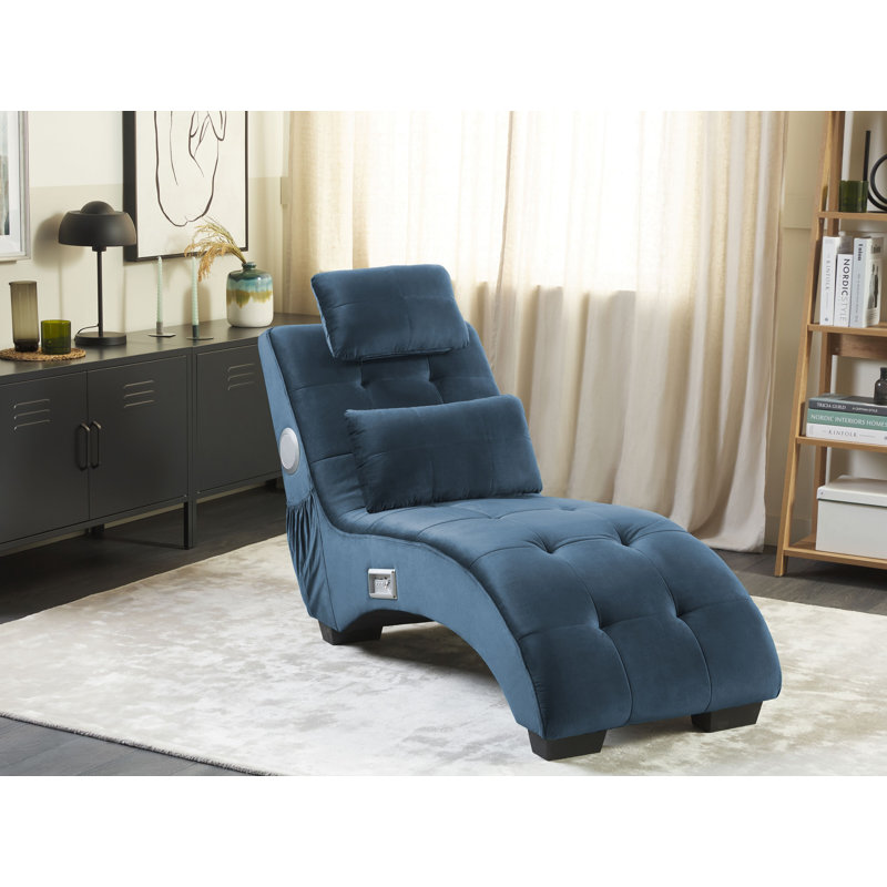 Nelms Velvet Chaise Lounge, Dark Blue