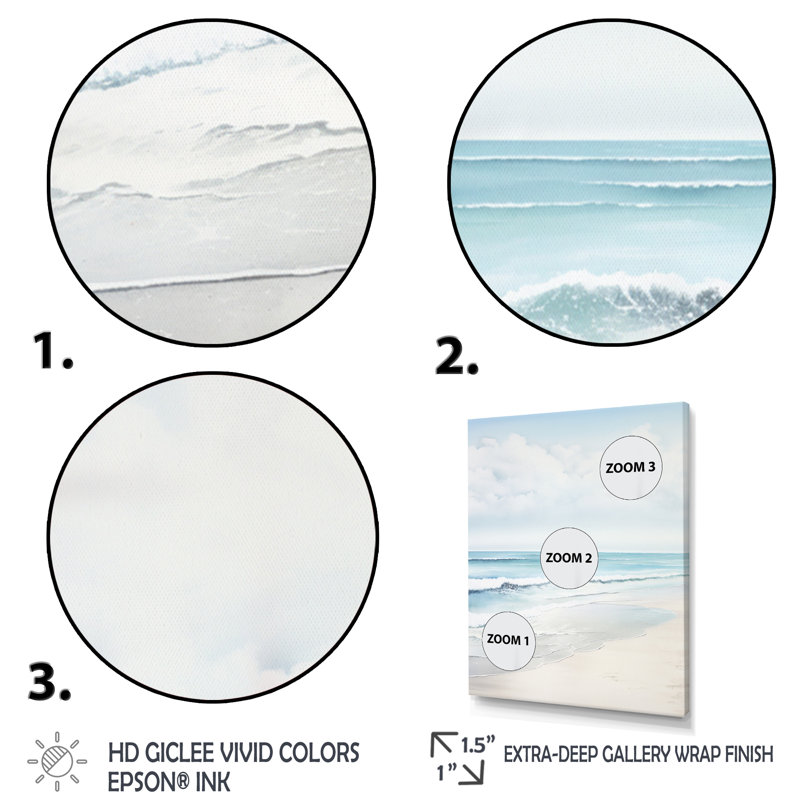 «Beach Photo Tranquil Waters II - Coastal Beach», art mural, H 32 po x l 16 po x P 1 po, Toile tendue