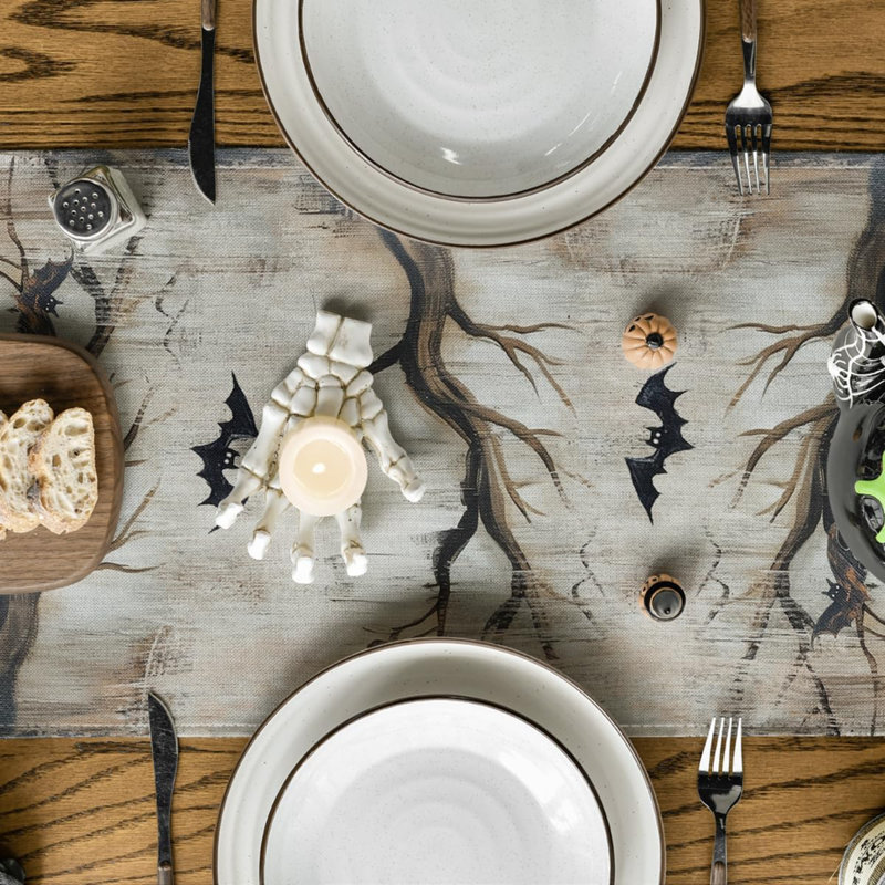 Chemin de table 210 g / m² 13x120 pouces | Décoration de table de salle à manger Jack-O'-Lantern, 120" L