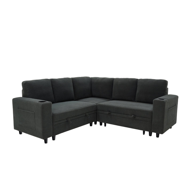 Canapé-lit modulaire coulissant avec porte-gobelets, Polyester gris foncé